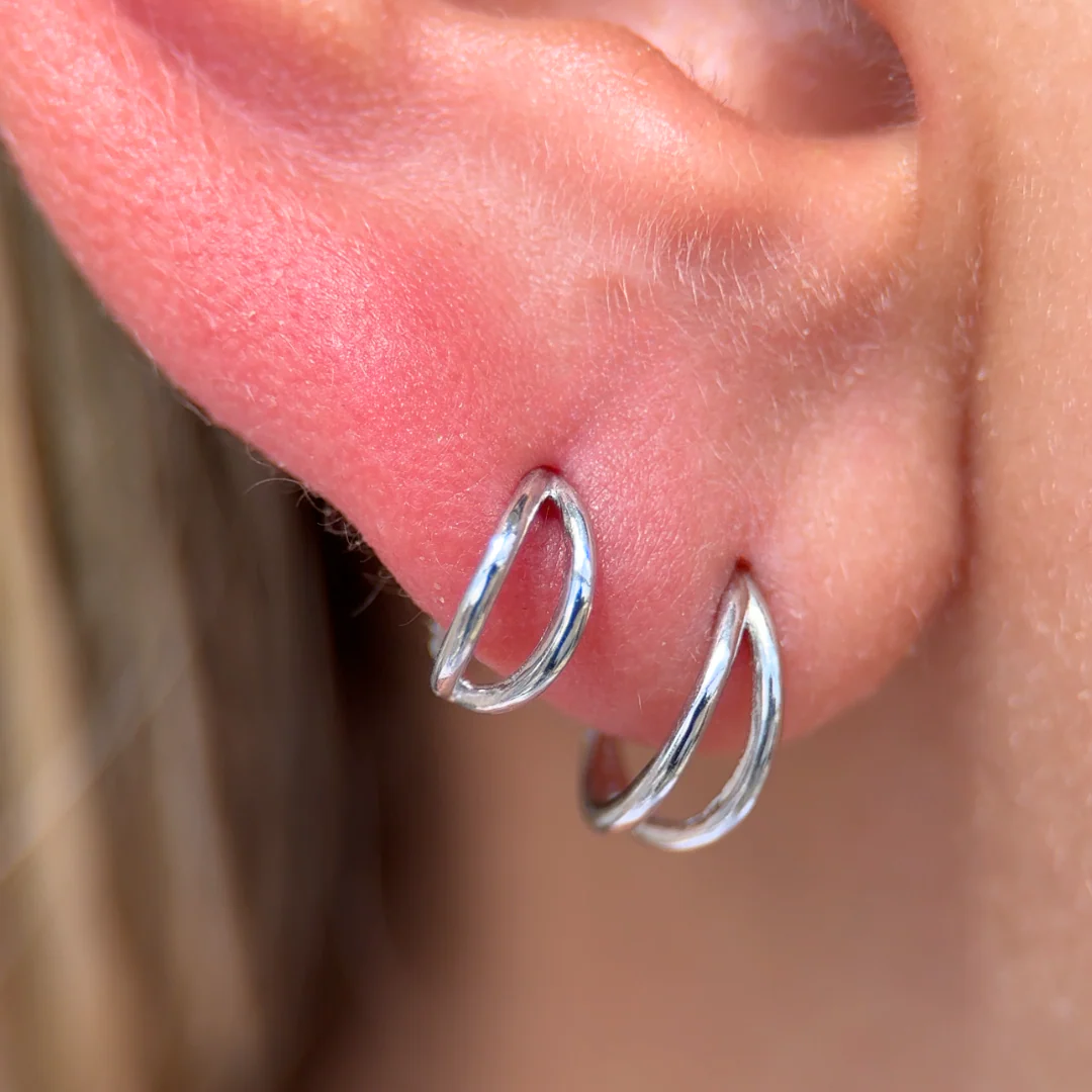 White Gold Twin Band Statement Hoop - Image 2