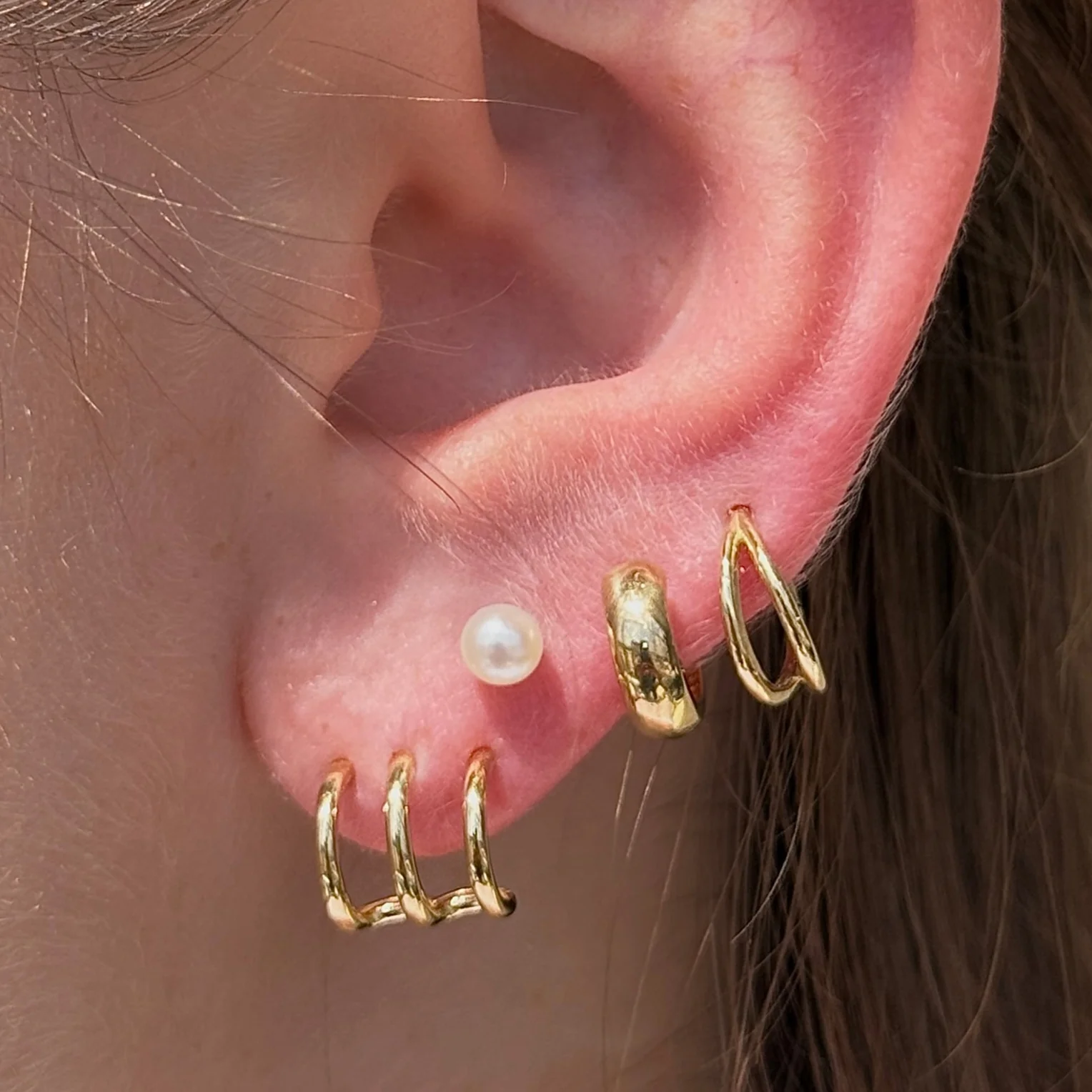 Yellow Gold Twin Band Statement Hoop - Image 12