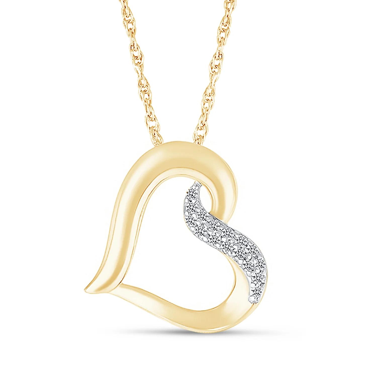Yellow Gold Twisted Diamond Heart Necklace