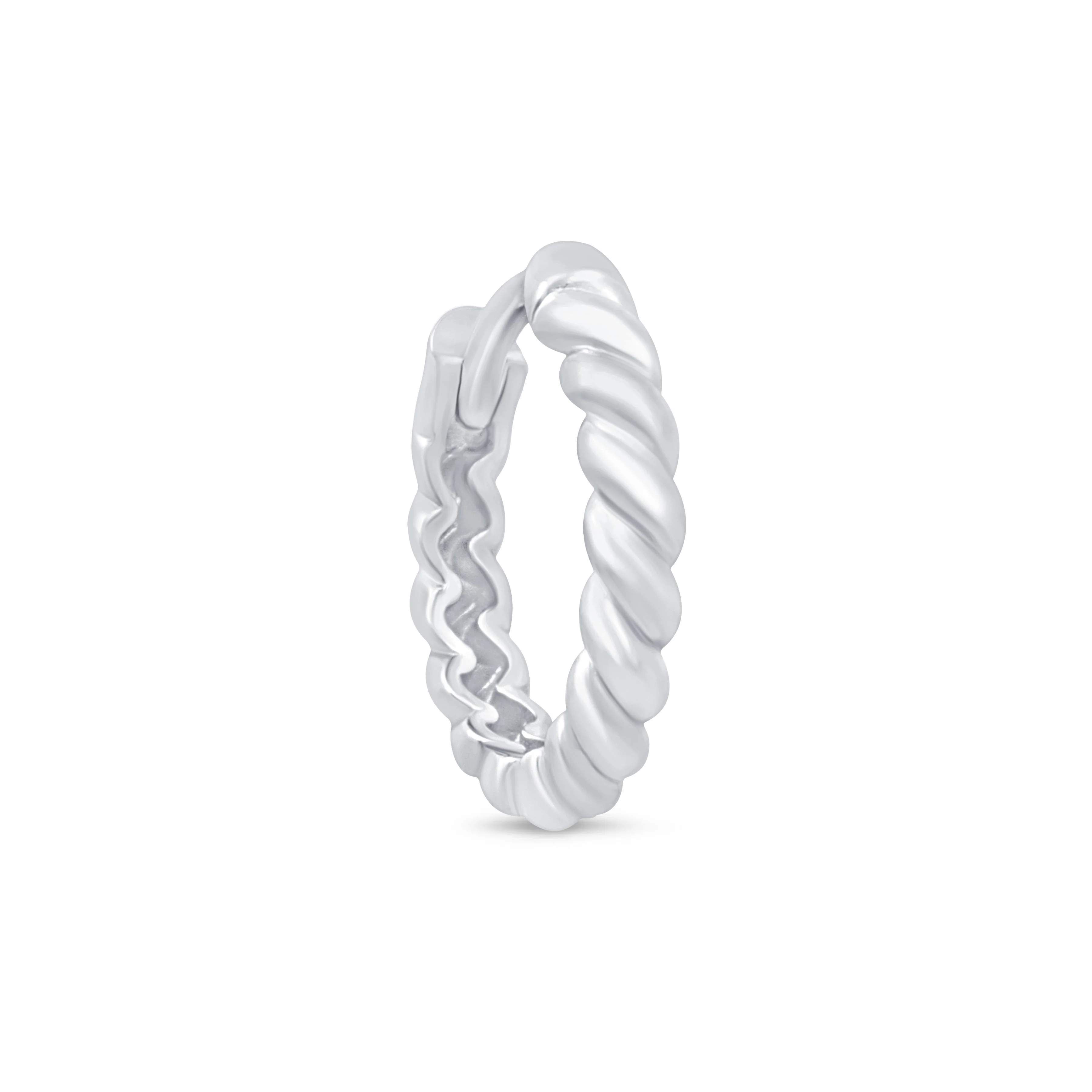 White Gold Twisted Rope Huggie Hoop