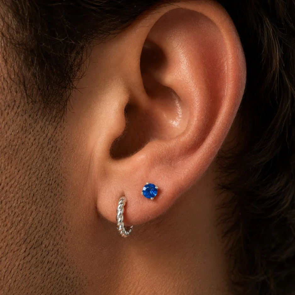 Yellow Gold Blue Sapphire Flat Back Earring - Image 4