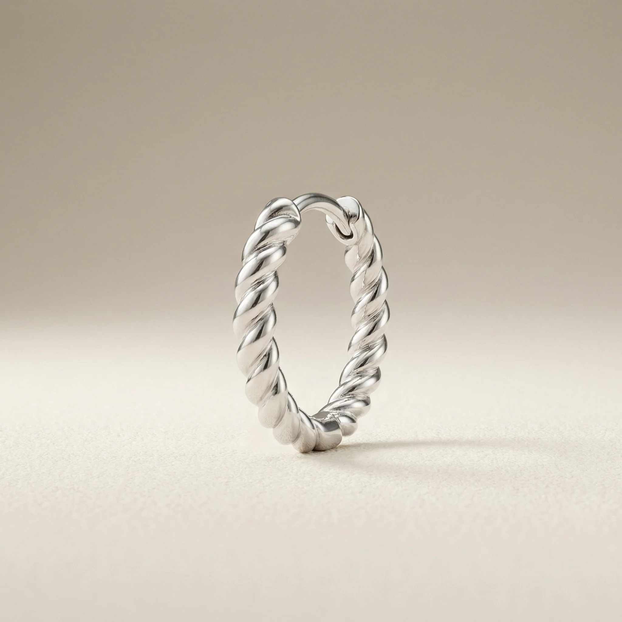 White Gold Twisted Rope Huggie Hoop - Image 3