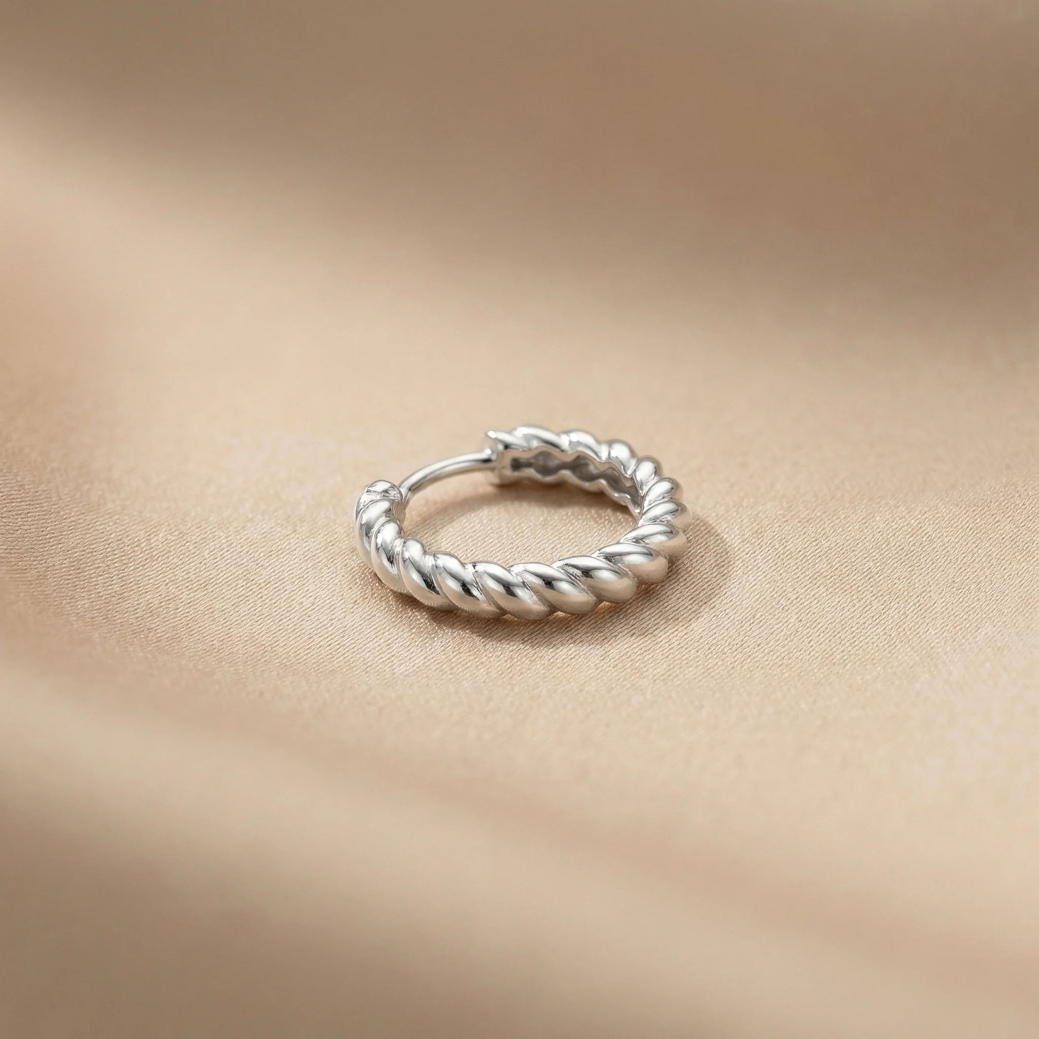 White Gold Twisted Rope Huggie Hoop - Image 6