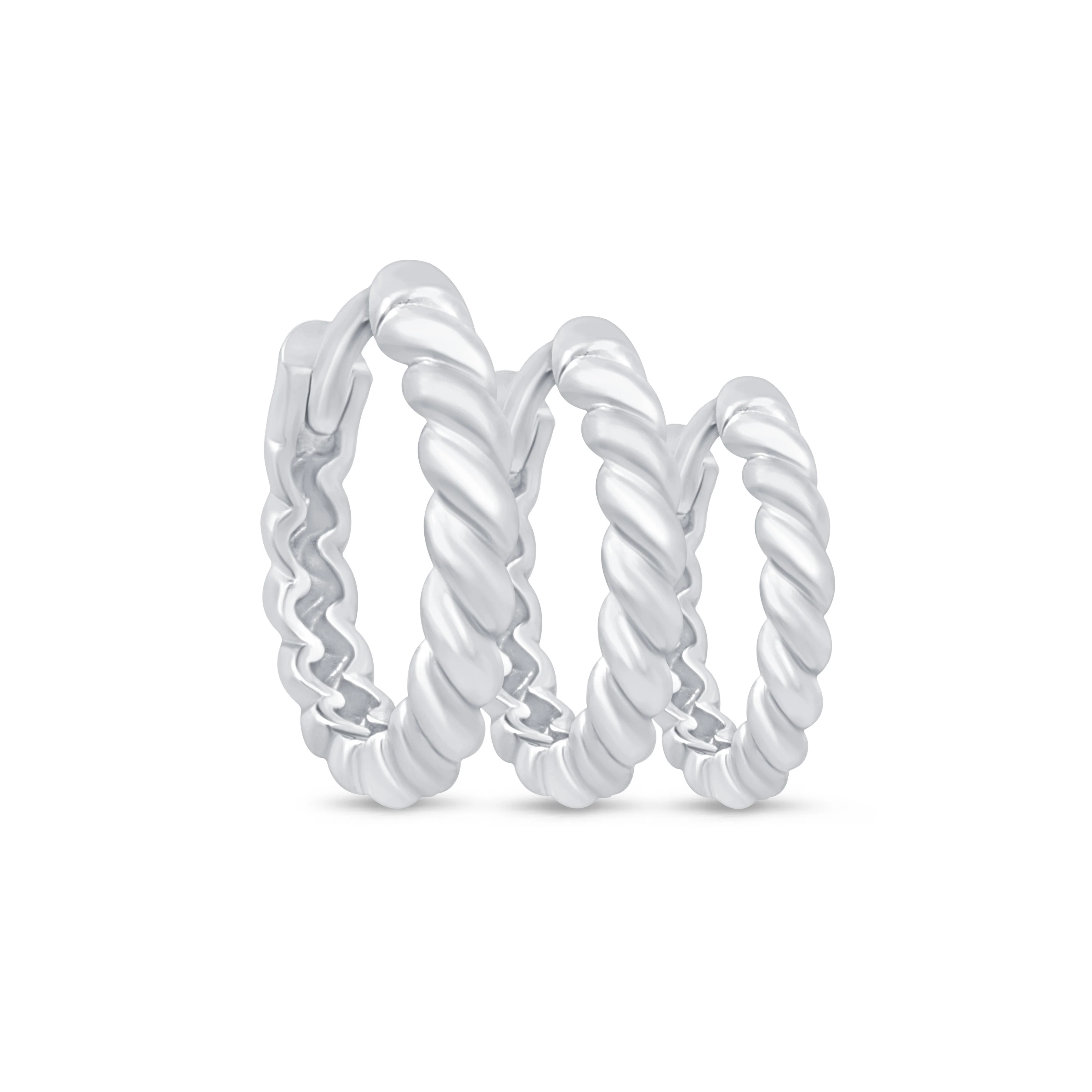 White Gold Twisted Rope Huggie Hoop - Image 9