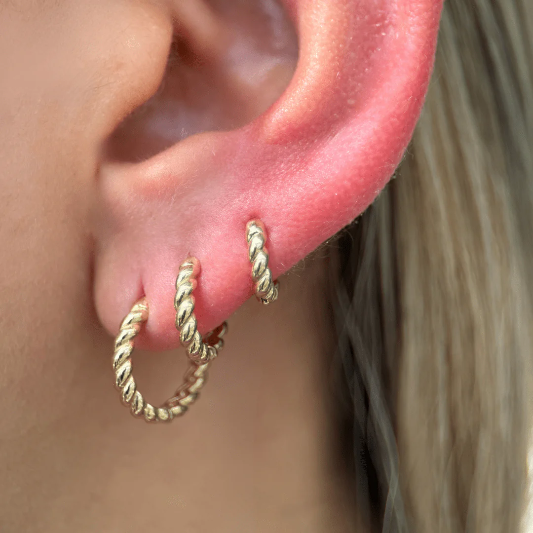 Yellow Gold Twisted Rope Huggie Hoop - Image 11