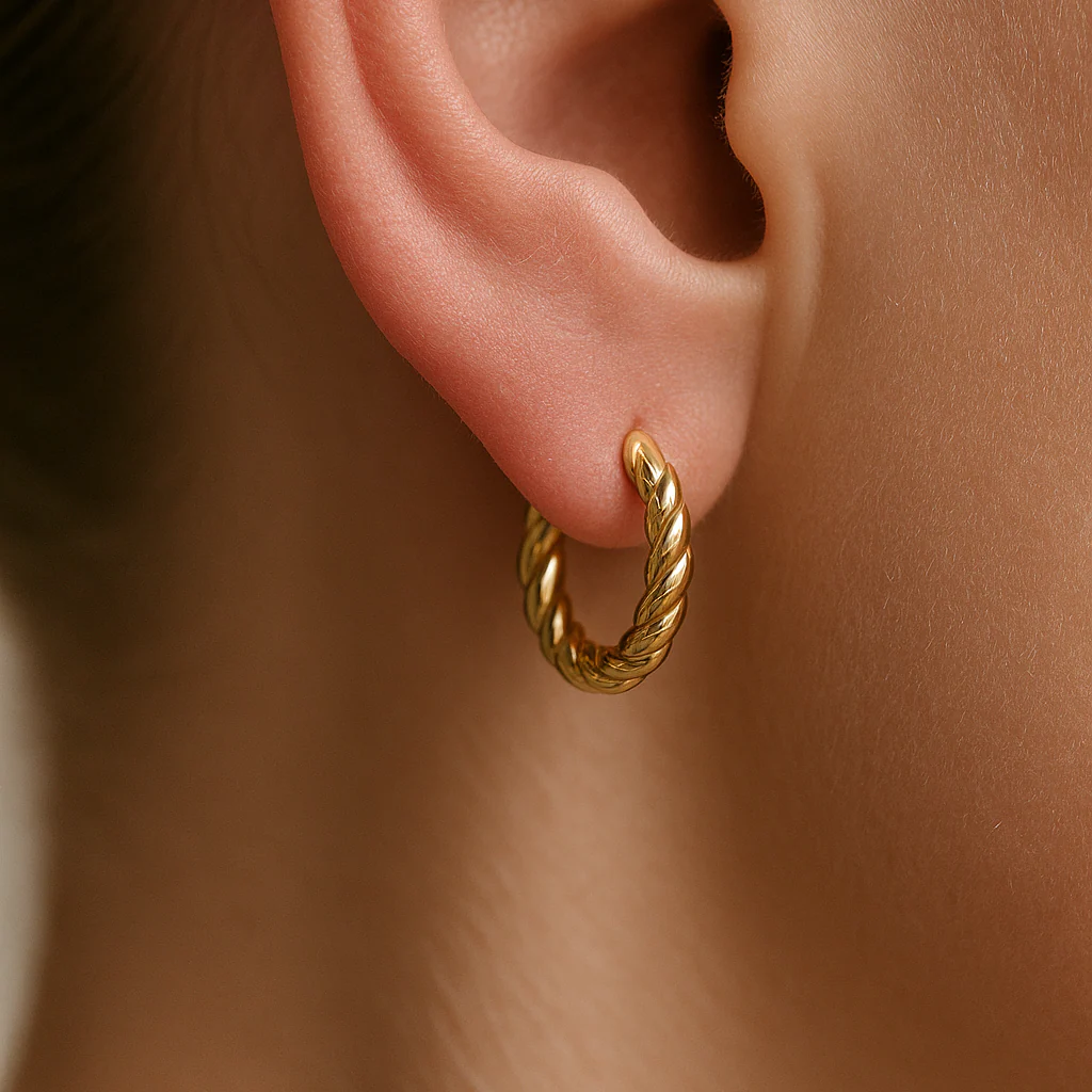 Yellow Gold Twisted Rope Huggie Hoop - Image 12
