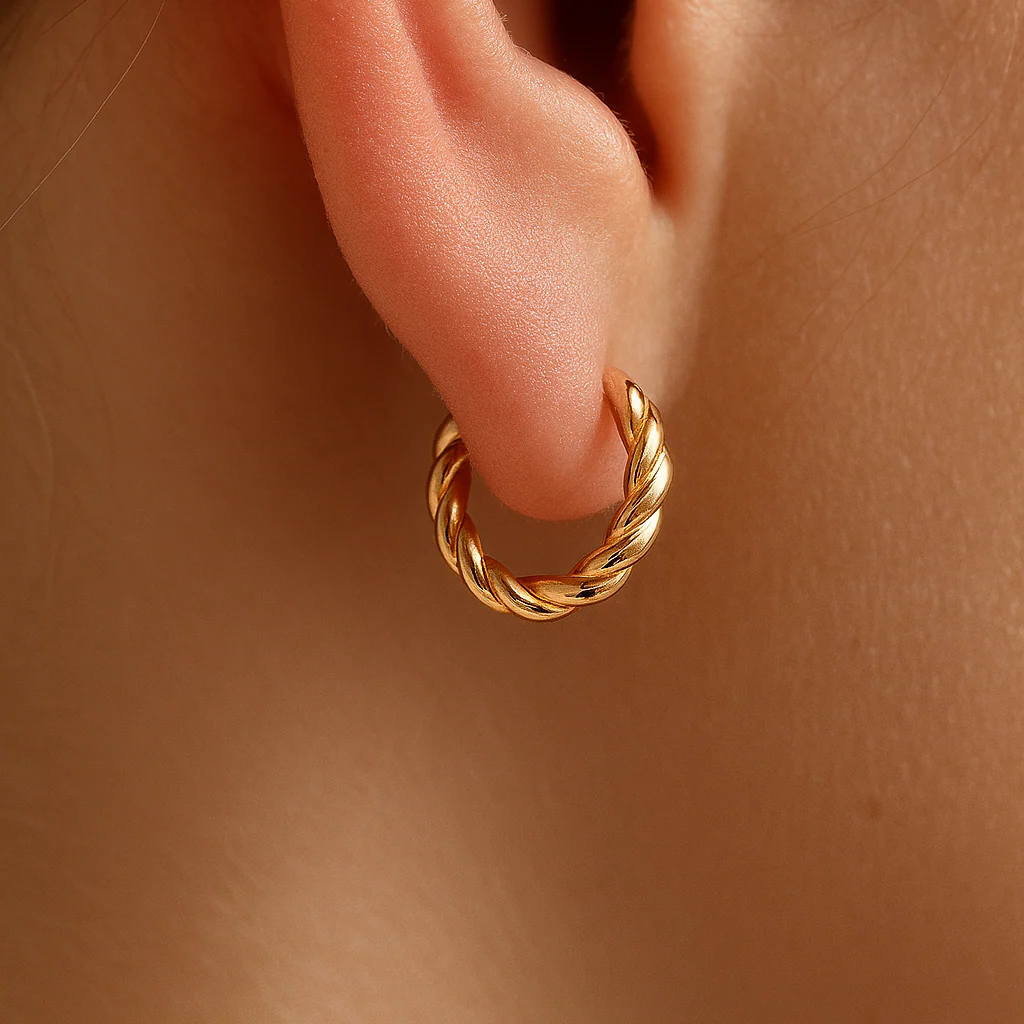 Yellow Gold Twisted Rope Huggie Hoop - Image 8