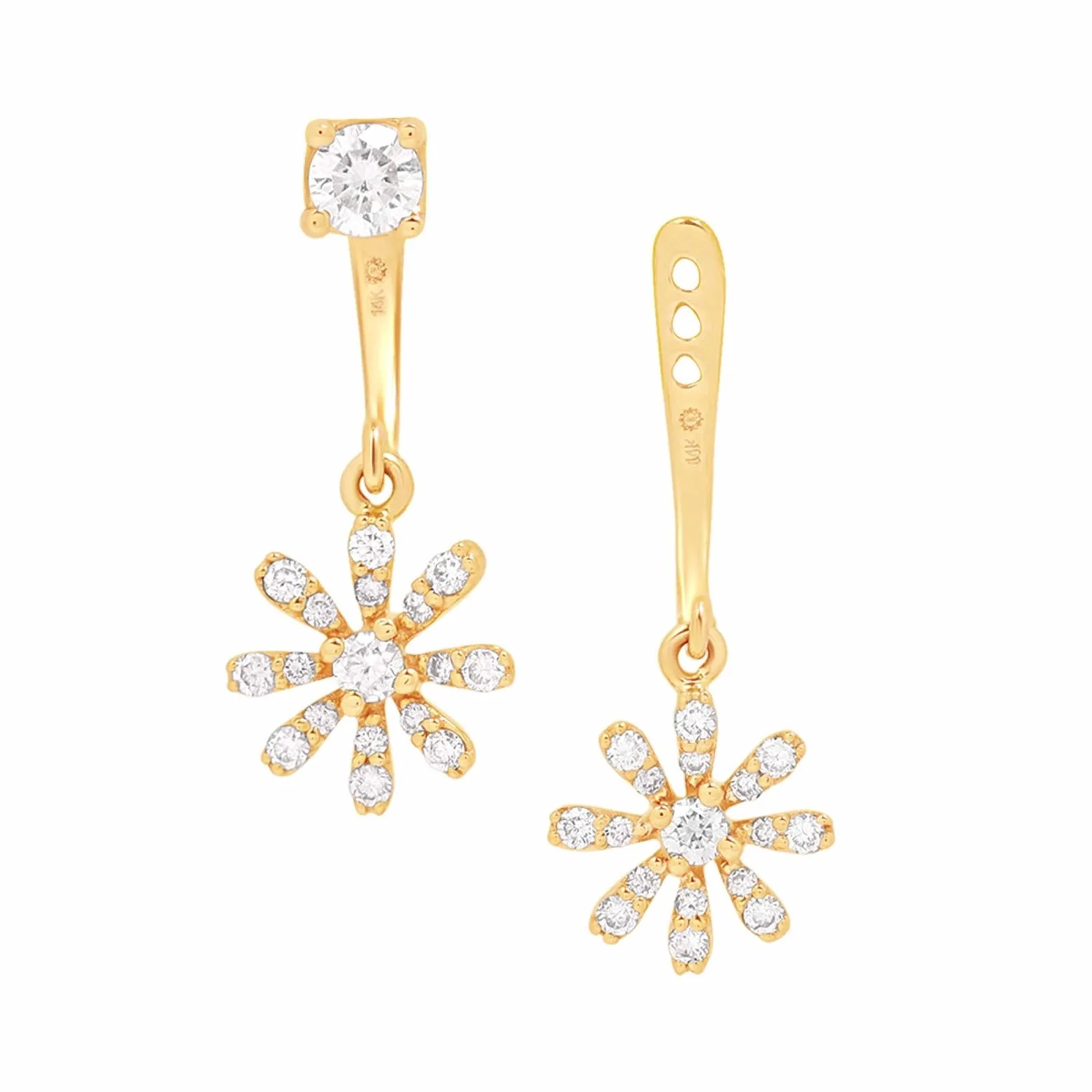 Yellow Gold Diamond Flower Screw Back Stud