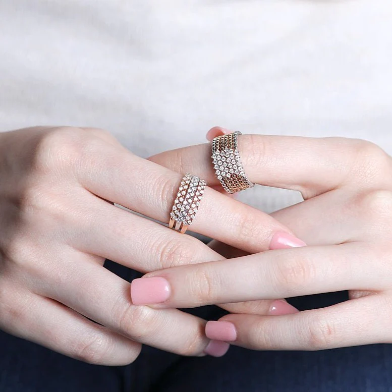 Double Row Diamond Eternity Ring in Solid 14k White Gold - Image 3
