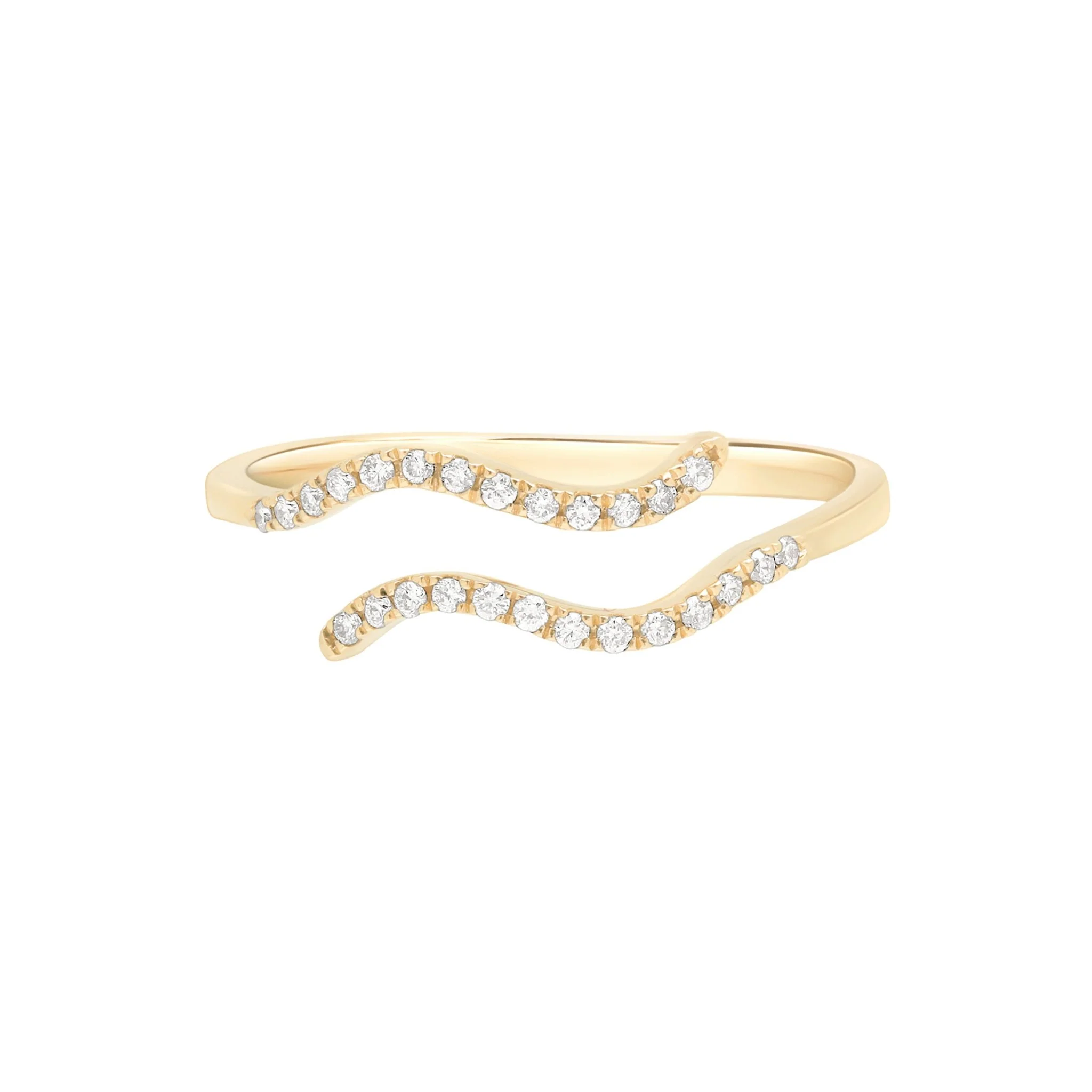 Two Row Diamond Ripple Ring in Solid 14k Yellow Gold