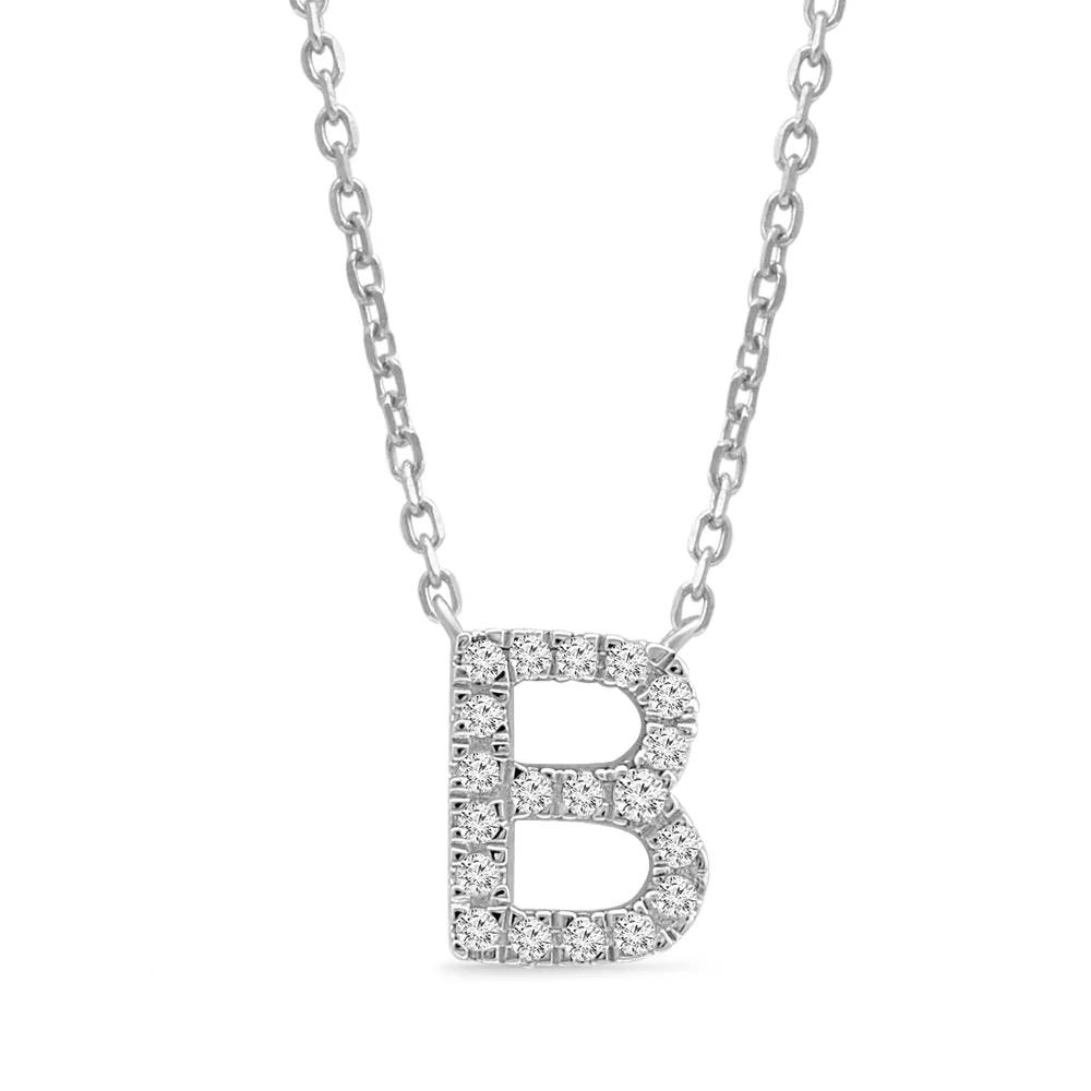 White Gold Diamond Initial Charm Necklace - Image 12