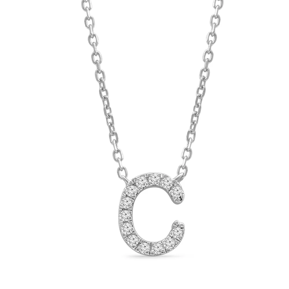 White Gold Diamond Initial Charm Necklace - Image 13