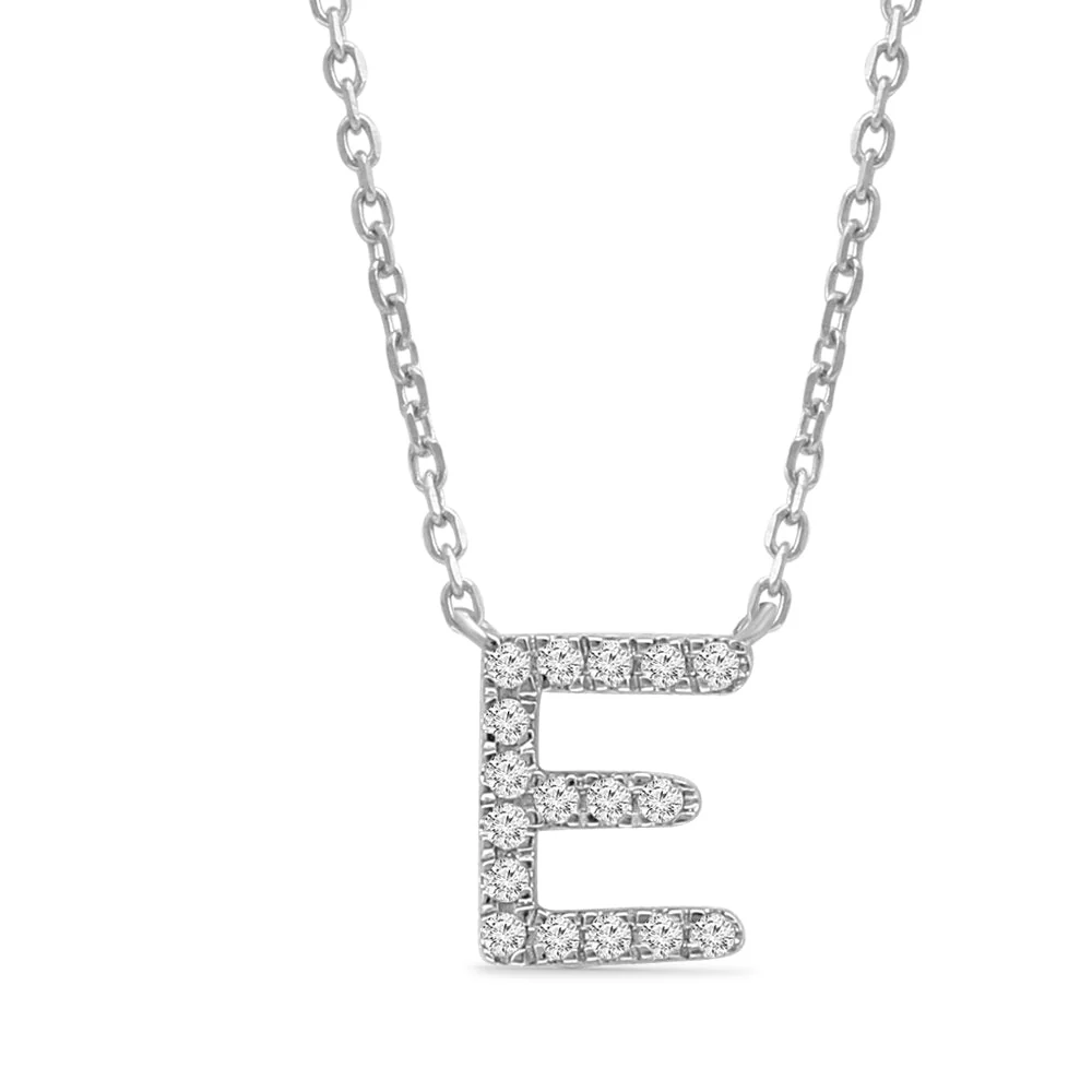 White Gold Diamond Initial Charm Necklace - Image 15