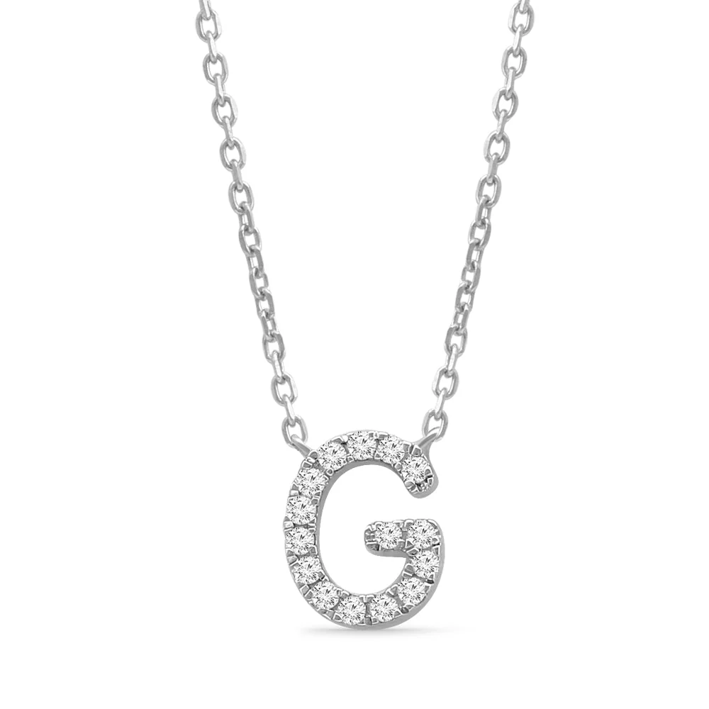 White Gold Diamond Initial Charm Necklace - Image 17