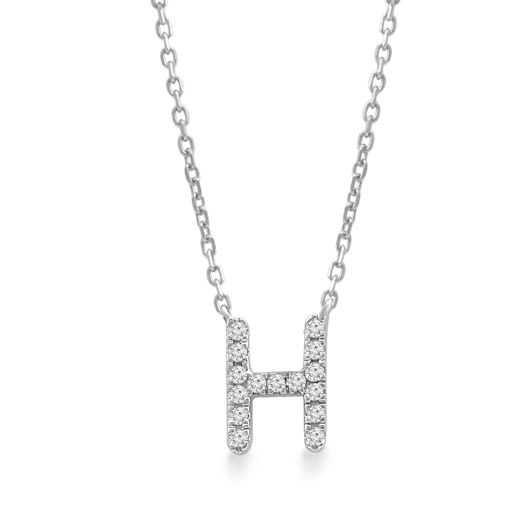 White Gold Diamond Initial Charm Necklace - Image 18