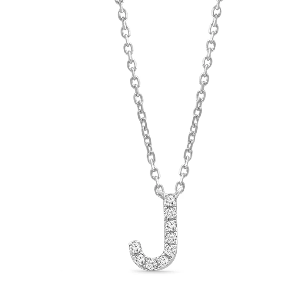 White Gold Diamond Initial Charm Necklace - Image 20