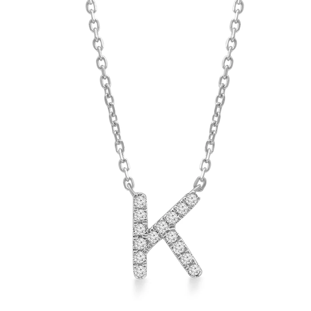 White Gold Diamond Initial Charm Necklace - Image 21