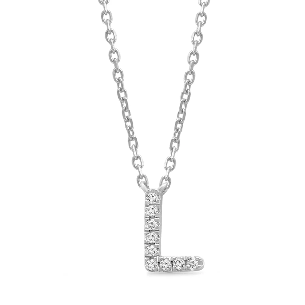 White Gold Diamond Initial Charm Necklace - Image 22
