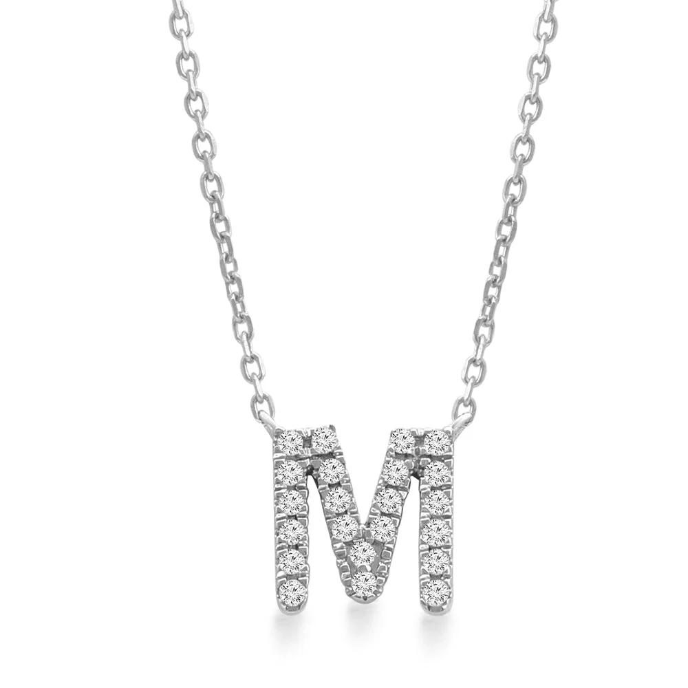 White Gold Diamond Initial Charm Necklace - Image 23