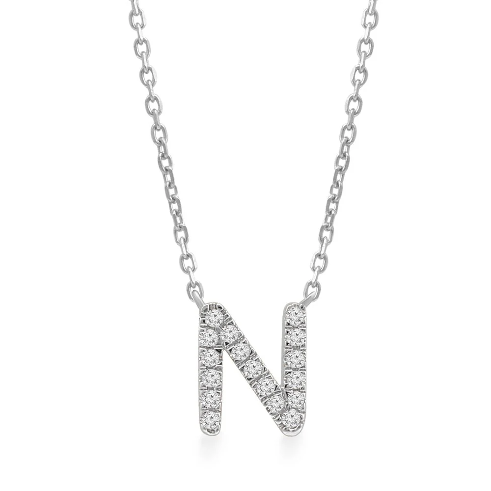 White Gold Diamond Initial Charm Necklace - Image 24