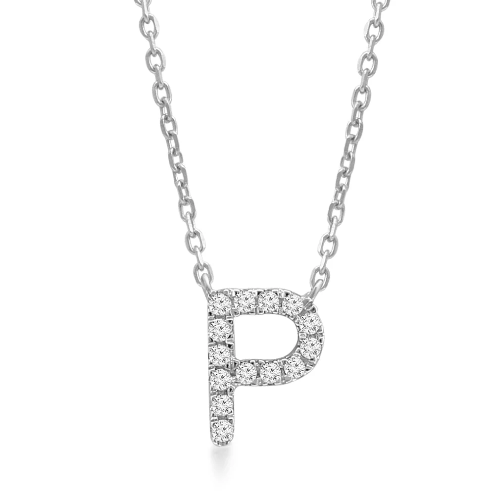 White Gold Diamond Initial Charm Necklace - Image 25