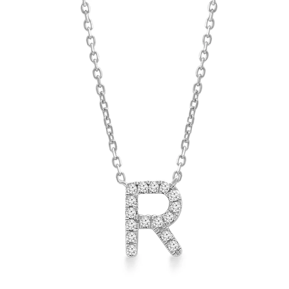 White Gold Diamond Initial Charm Necklace - Image 26