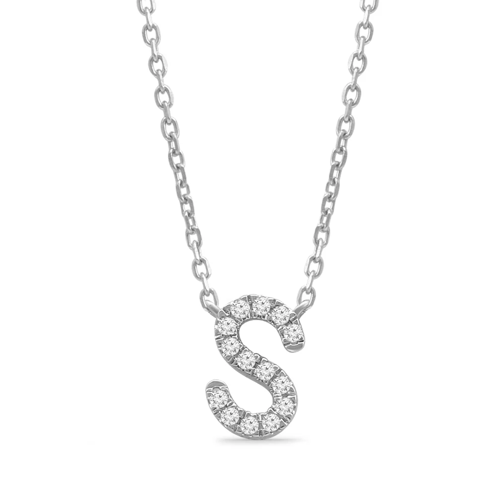White Gold Diamond Initial Charm Necklace - Image 27