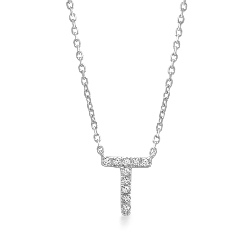 White Gold Diamond Initial Charm Necklace - Image 28