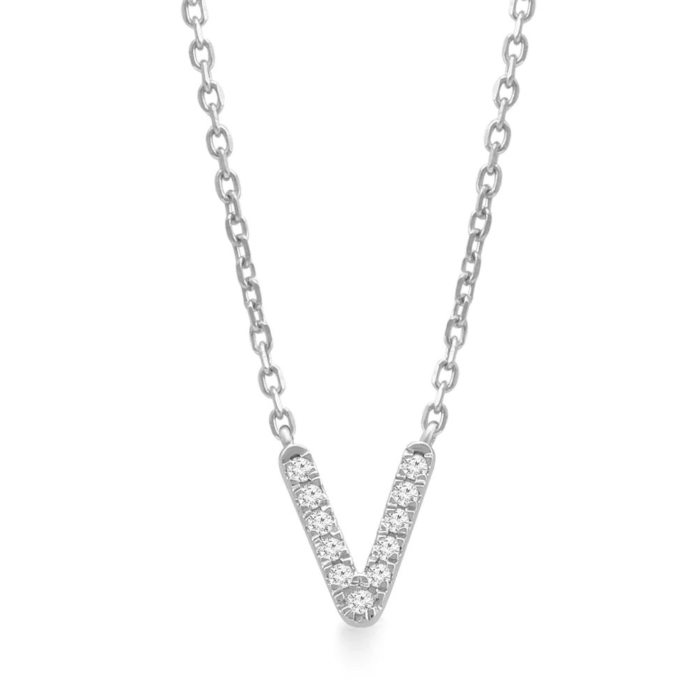White Gold Diamond Initial Charm Necklace - Image 29