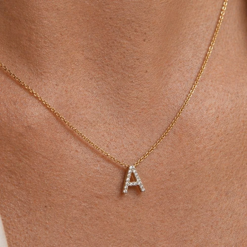 White Gold Diamond Initial Charm Necklace - Image 30