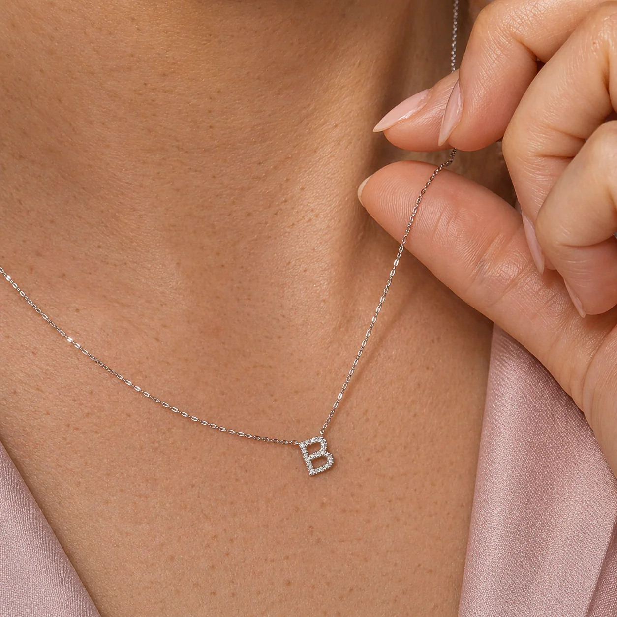 White Gold Diamond Initial Charm Necklace - Image 31