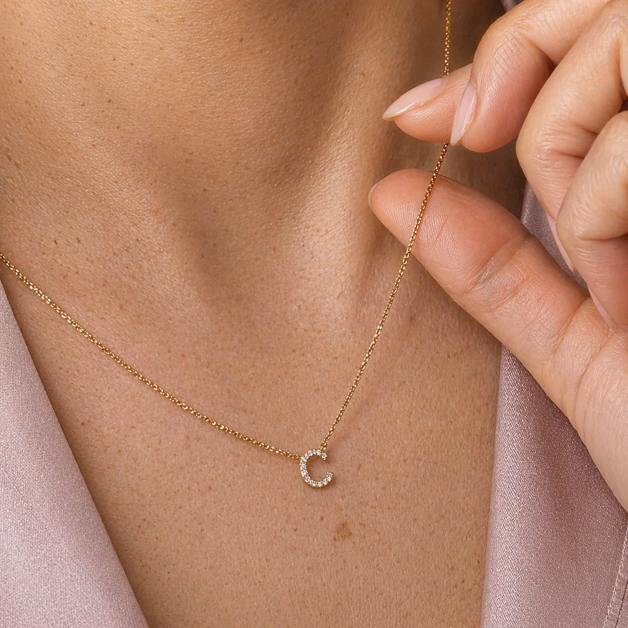White Gold Diamond Initial Charm Necklace - Image 32