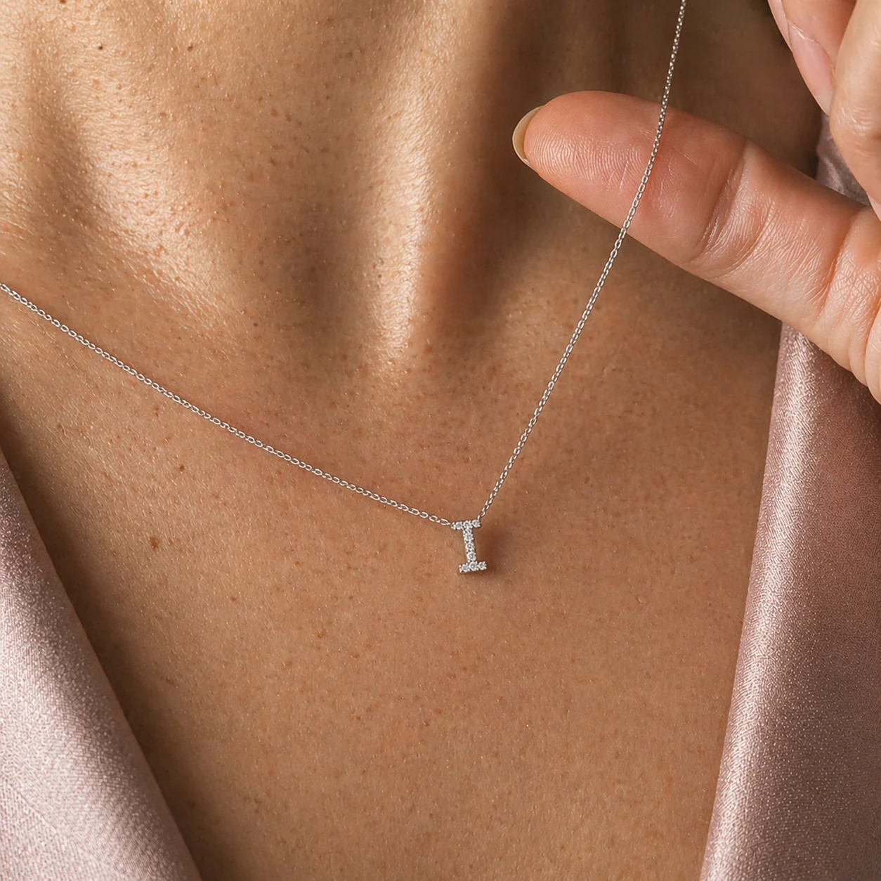 White Gold Diamond Initial Charm Necklace - Image 37