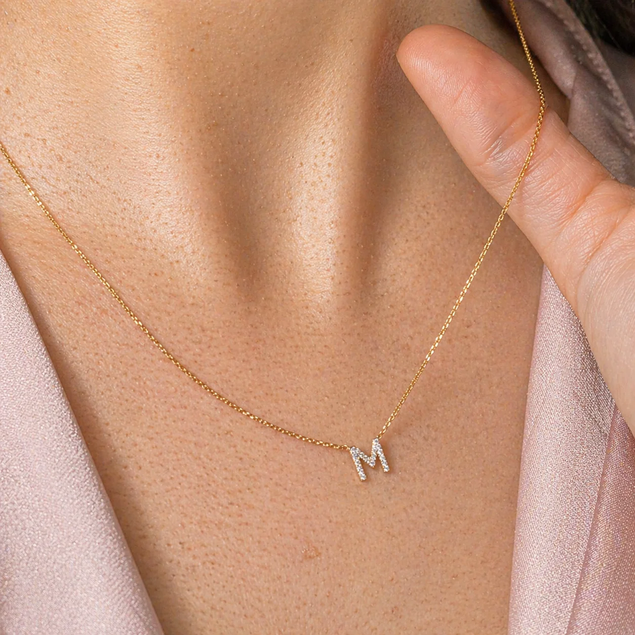 White Gold Diamond Initial Charm Necklace - Image 41