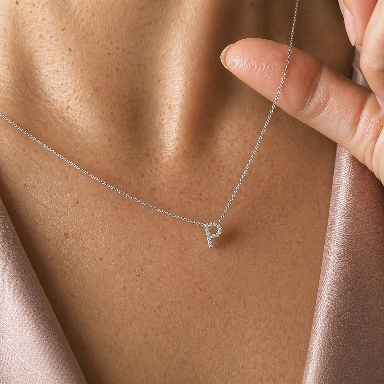 White Gold Diamond Initial Charm Necklace - Image 43