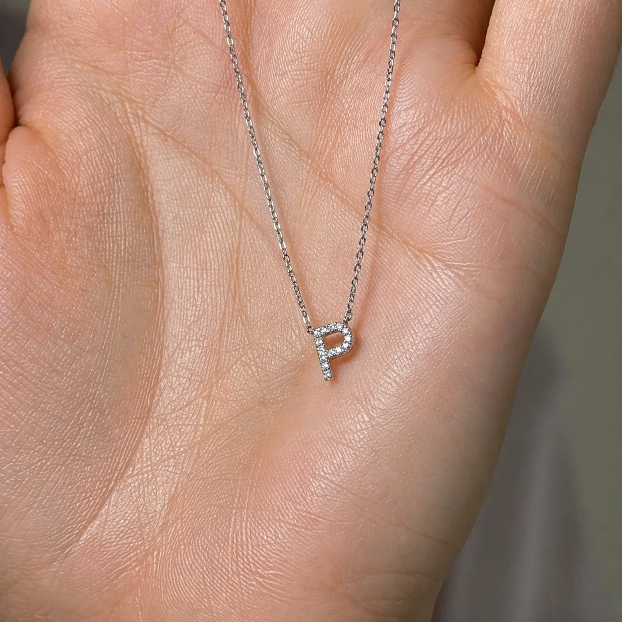 White Gold Diamond Initial Charm Necklace - Image 45