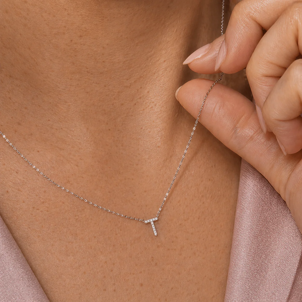 White Gold Diamond Initial Charm Necklace - Image 47