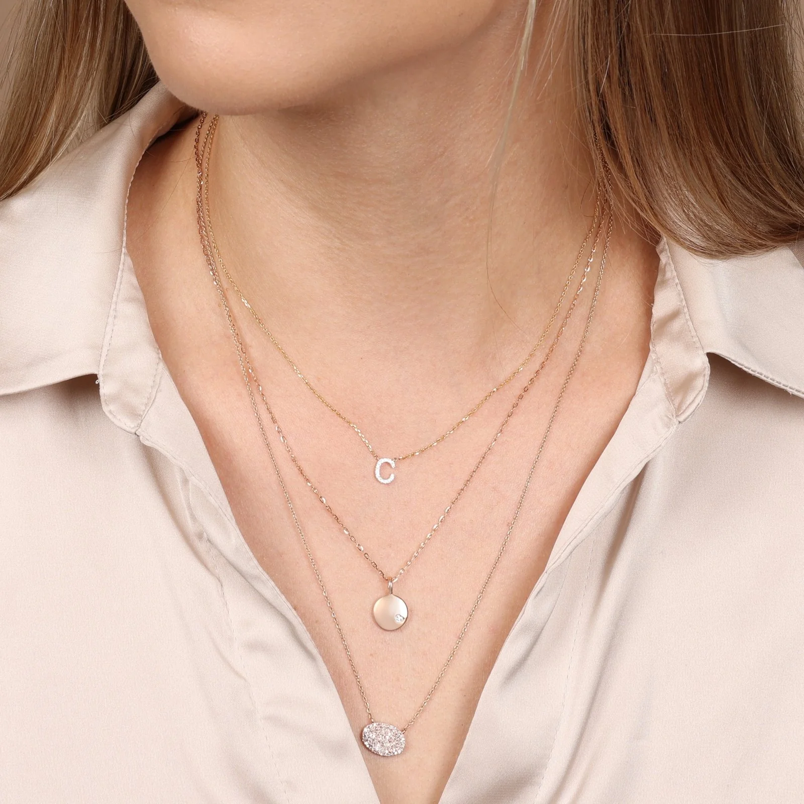 Yellow Gold Diamond Initial Charm Necklace - Image 10