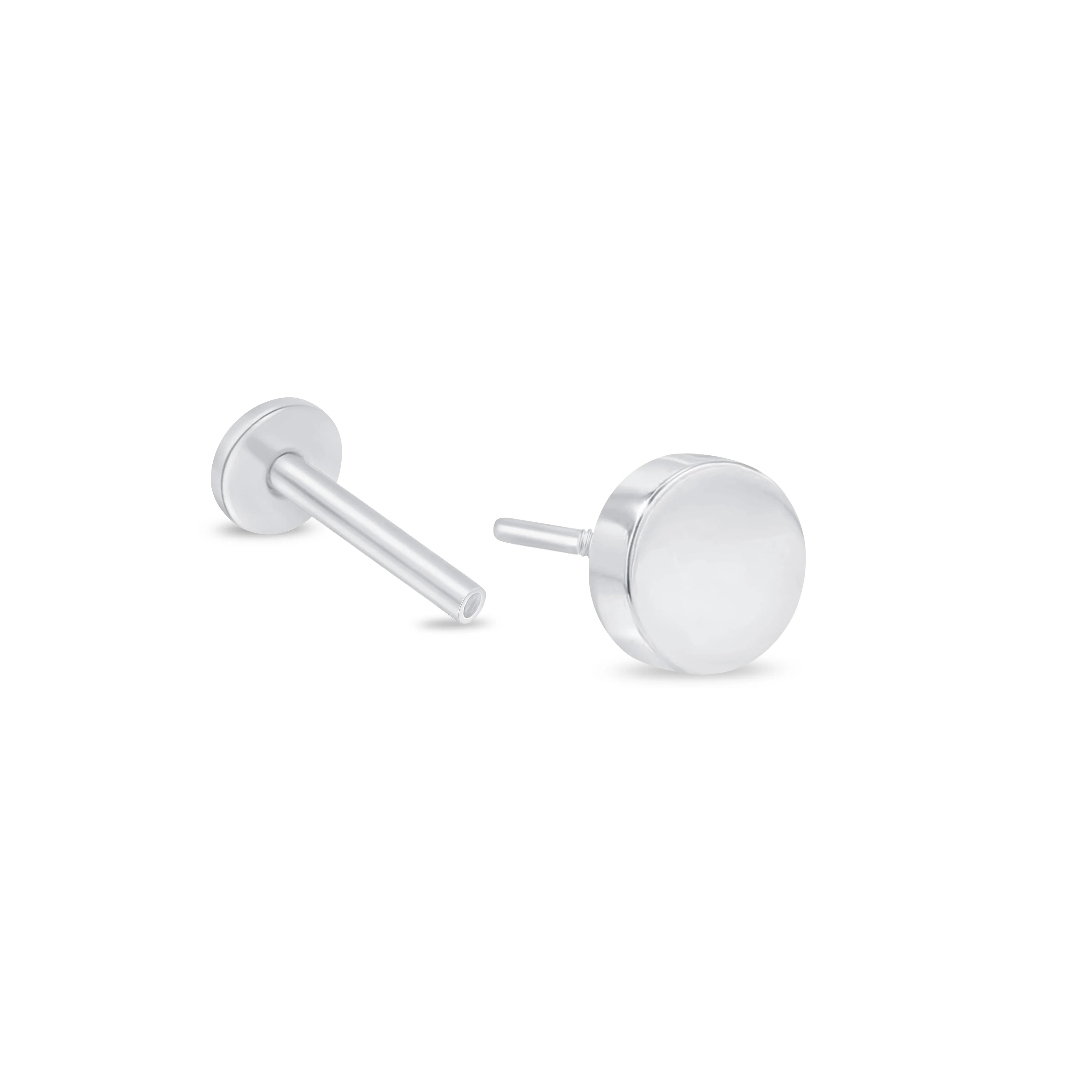 White Gold Disc Flat Back Stud Earring - Image 7