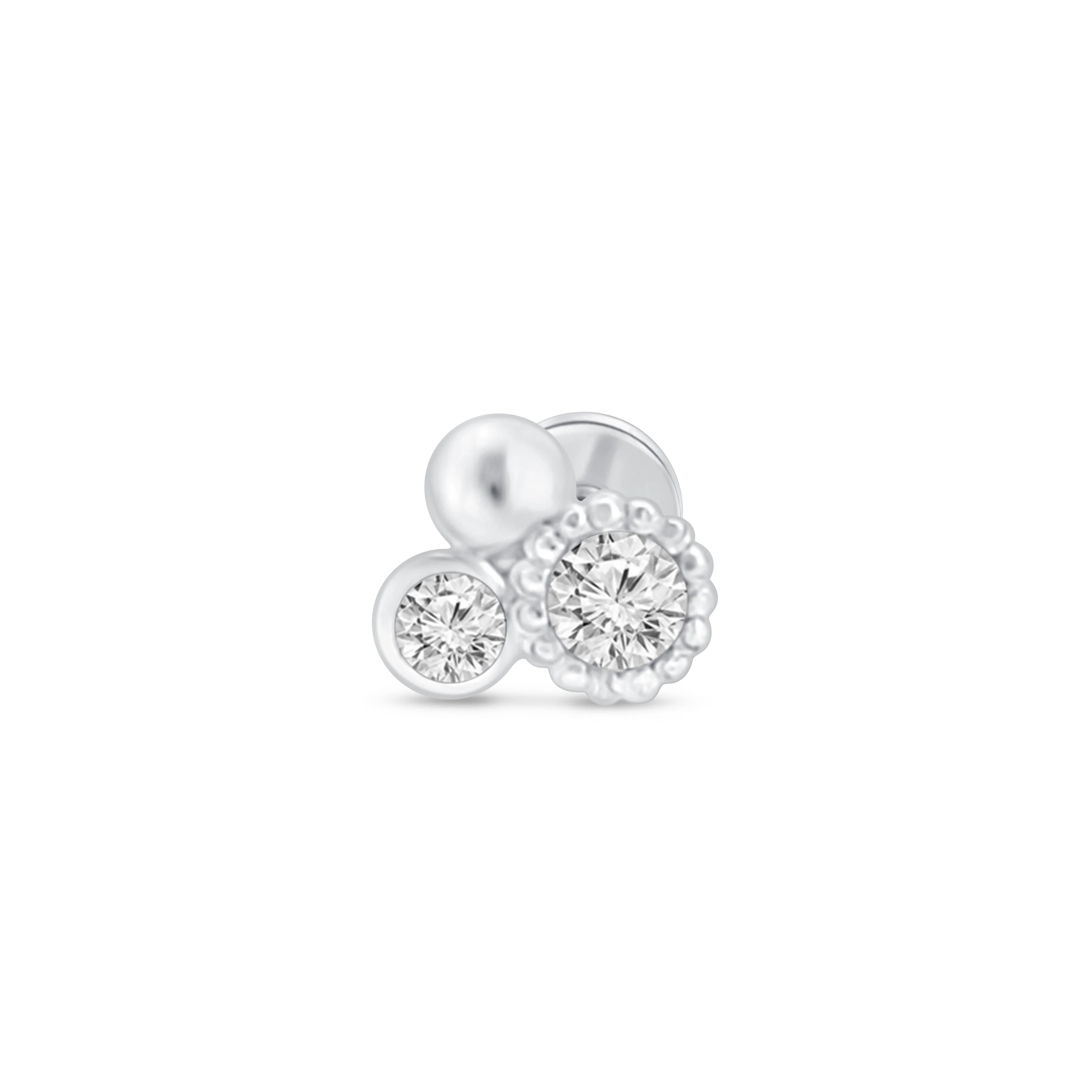 White Gold Triple Diamond Cluster Flat Back Earring