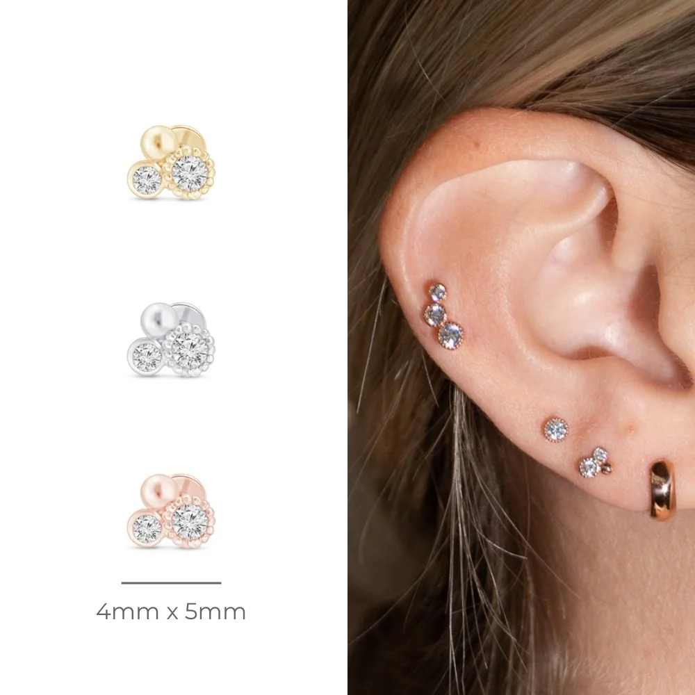 White Gold Triple Diamond Cluster Flat Back Earring - Image 14