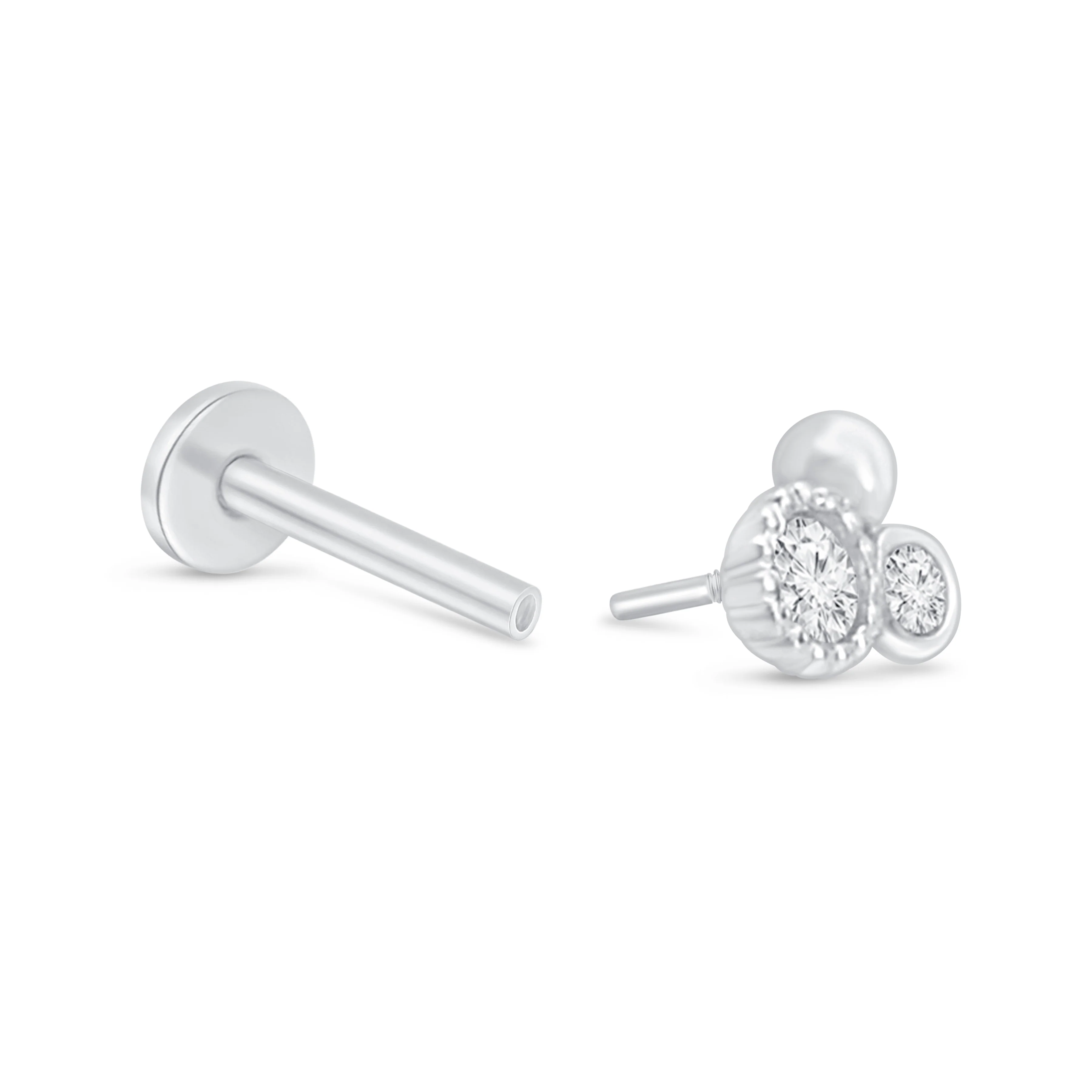 White Gold Triple Diamond Cluster Flat Back Earring - Image 15