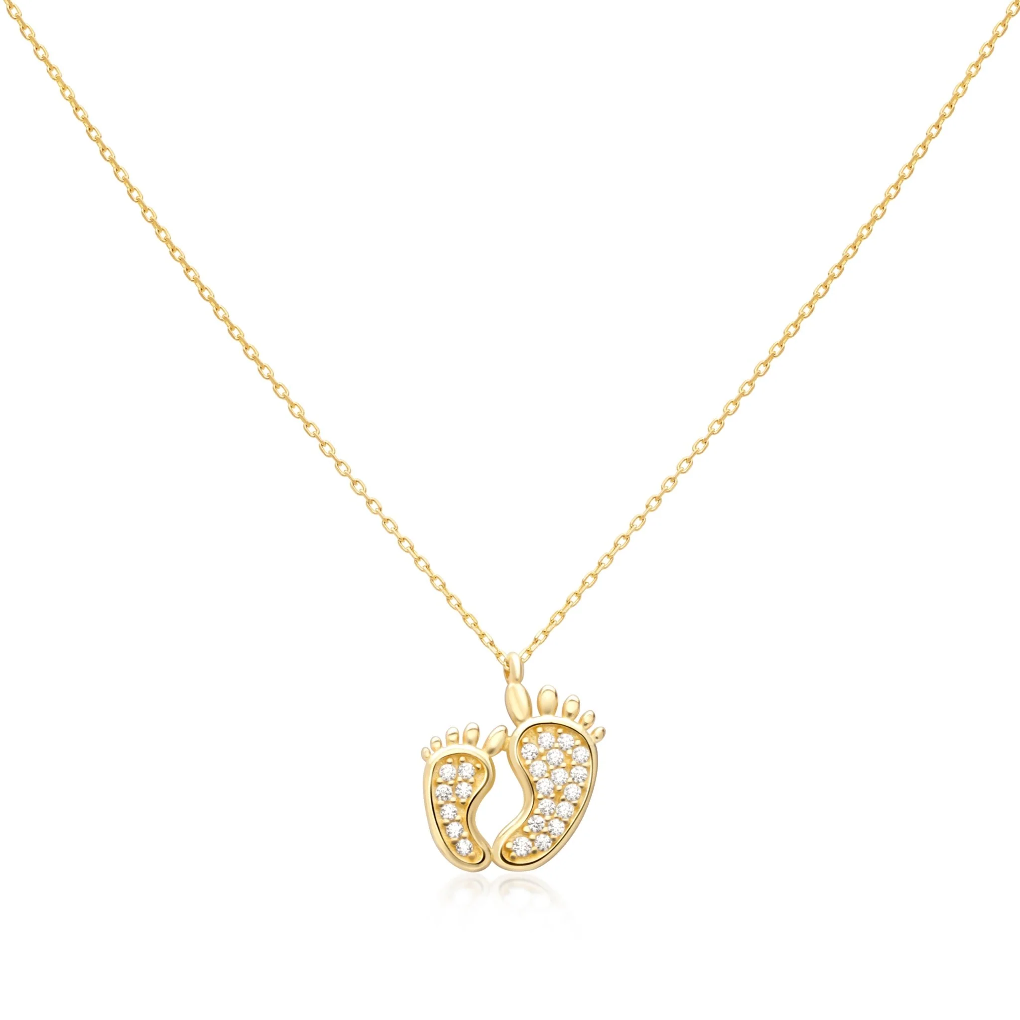 Yellow Gold Baby Feet Sapphire Pendant Necklace