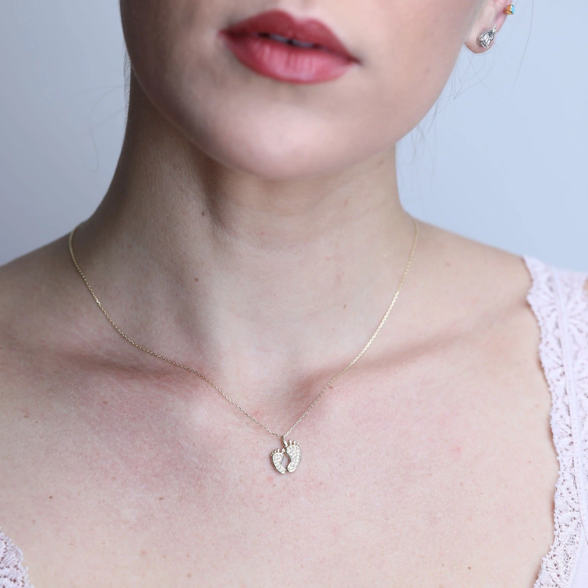 Yellow Gold Baby Feet Sapphire Pendant Necklace - Image 3