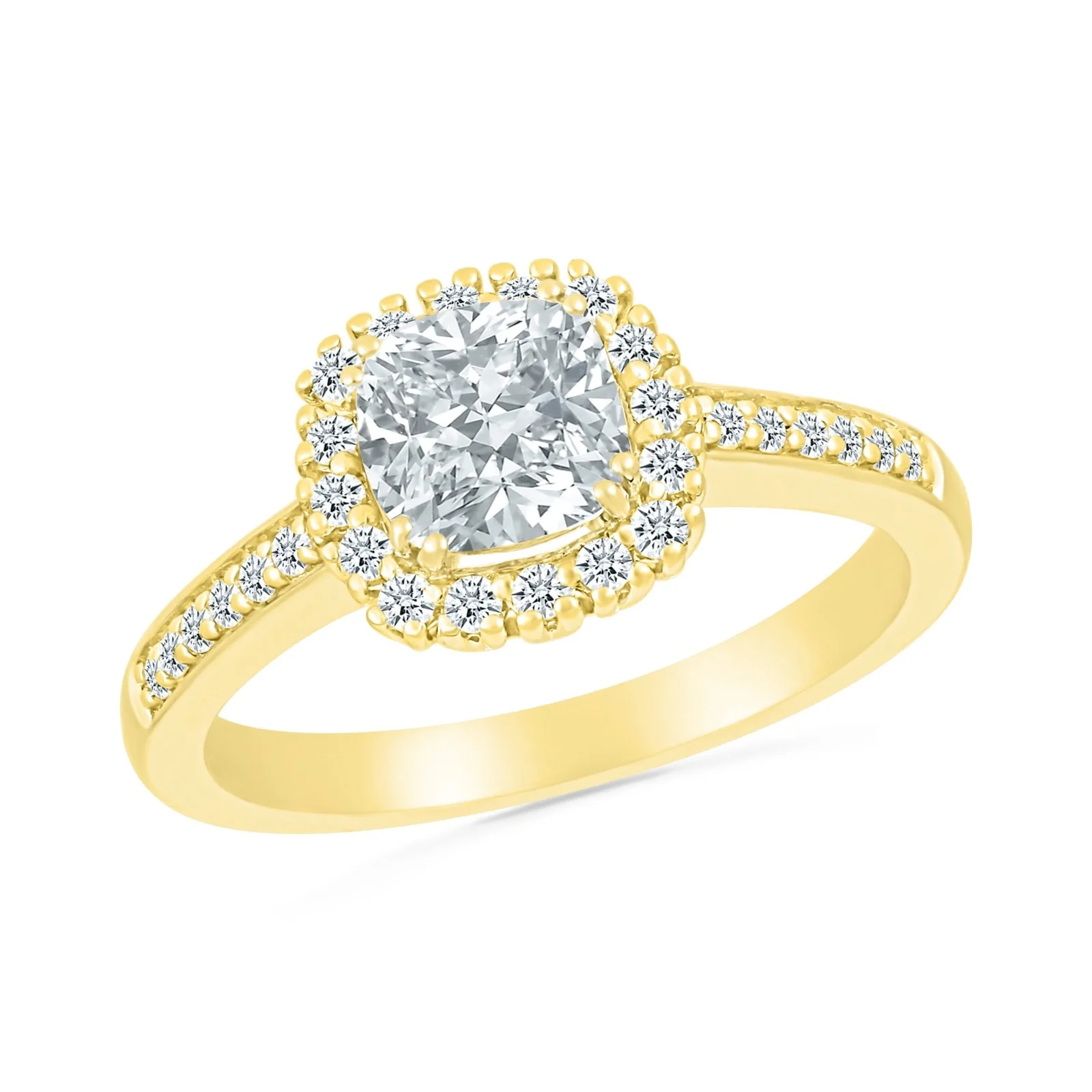 White Sapphire Ring with Sapphire Halo and Band in Solid 10k Yellow Gold