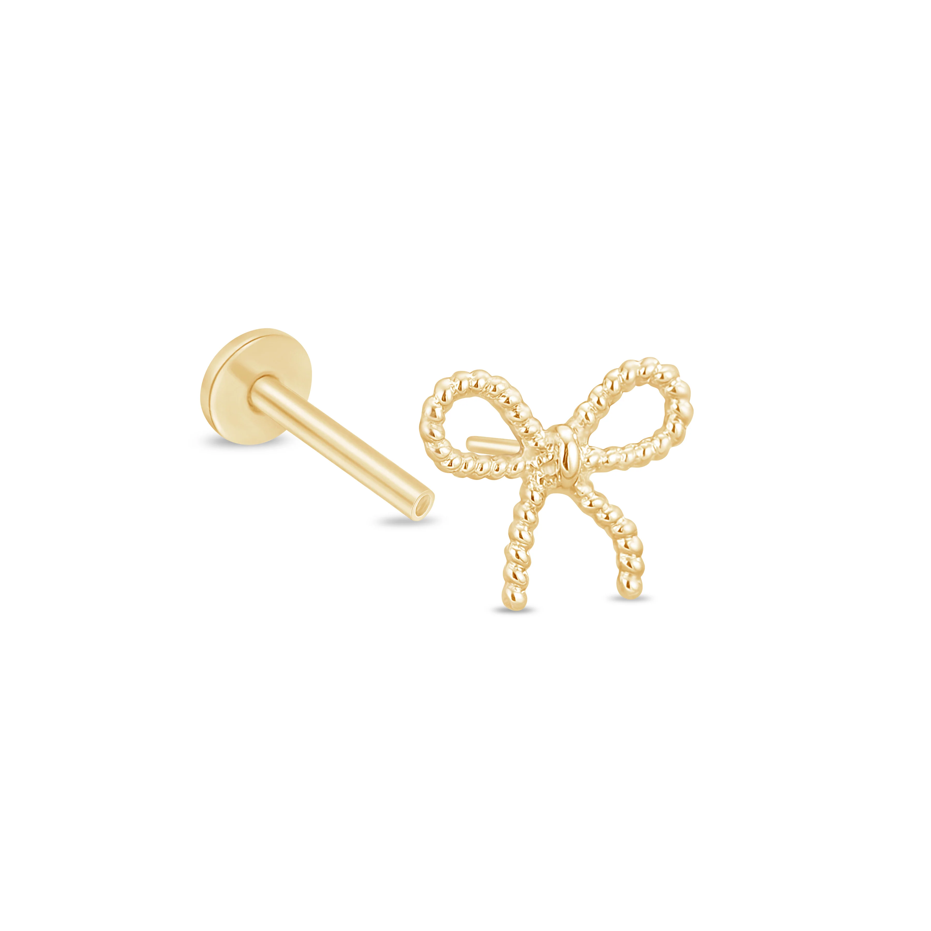 Yellow Gold Beaded Bow Knot Flat Back Earring - Image 11