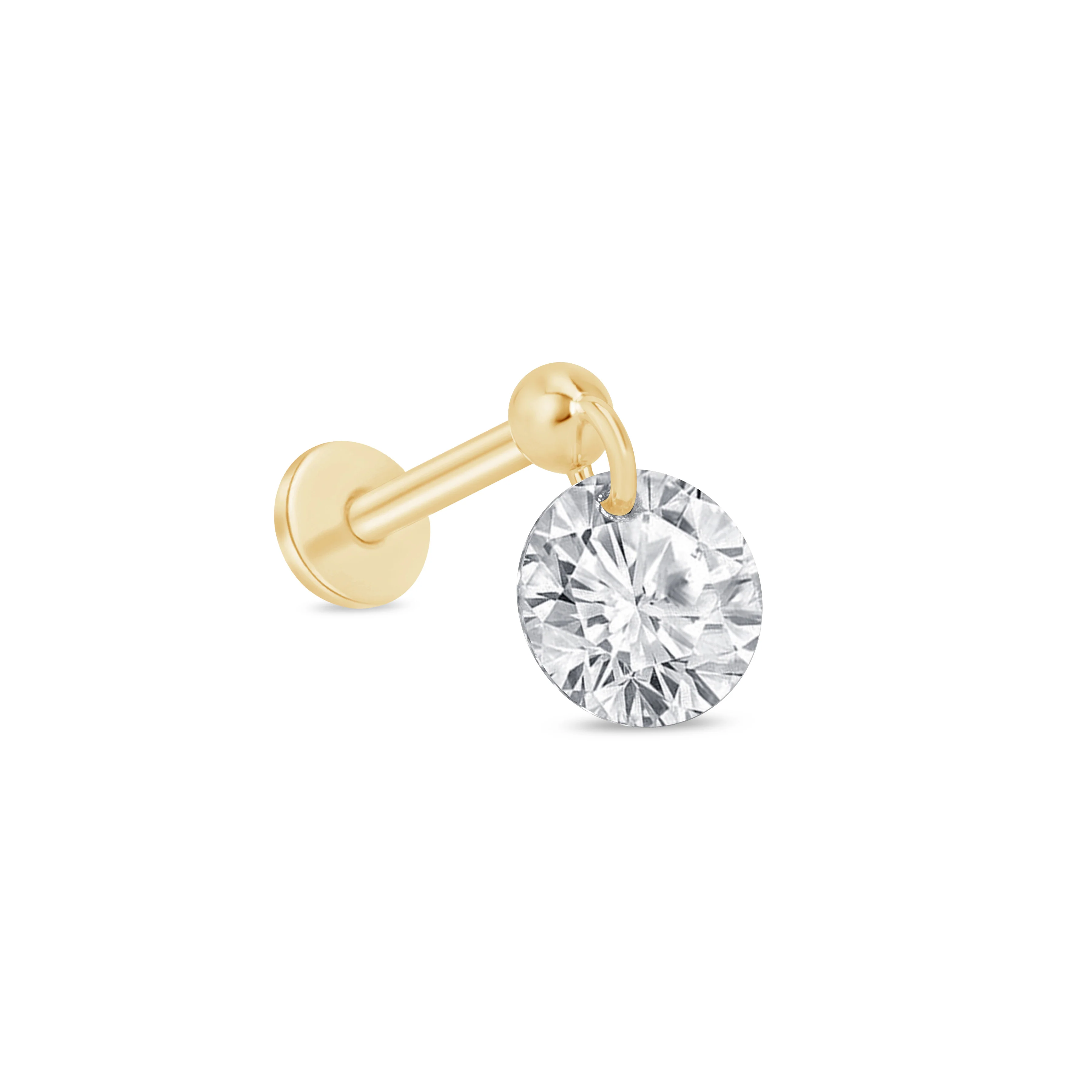 Yellow Gold Floating Gemstone Flat Back Drop Earring