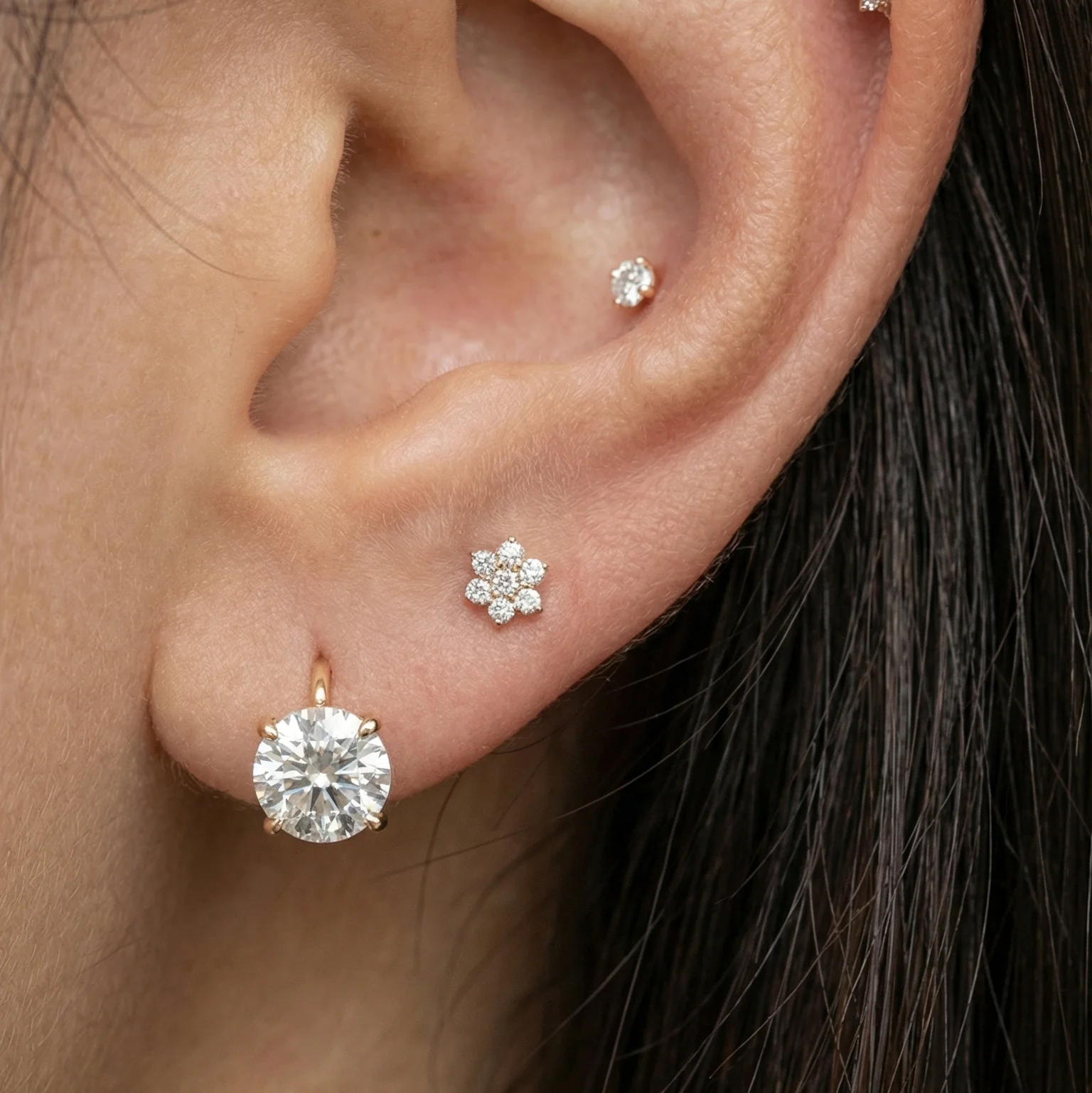 Yellow Gold Floating Gemstone Flat Back Drop Earring - Image 10
