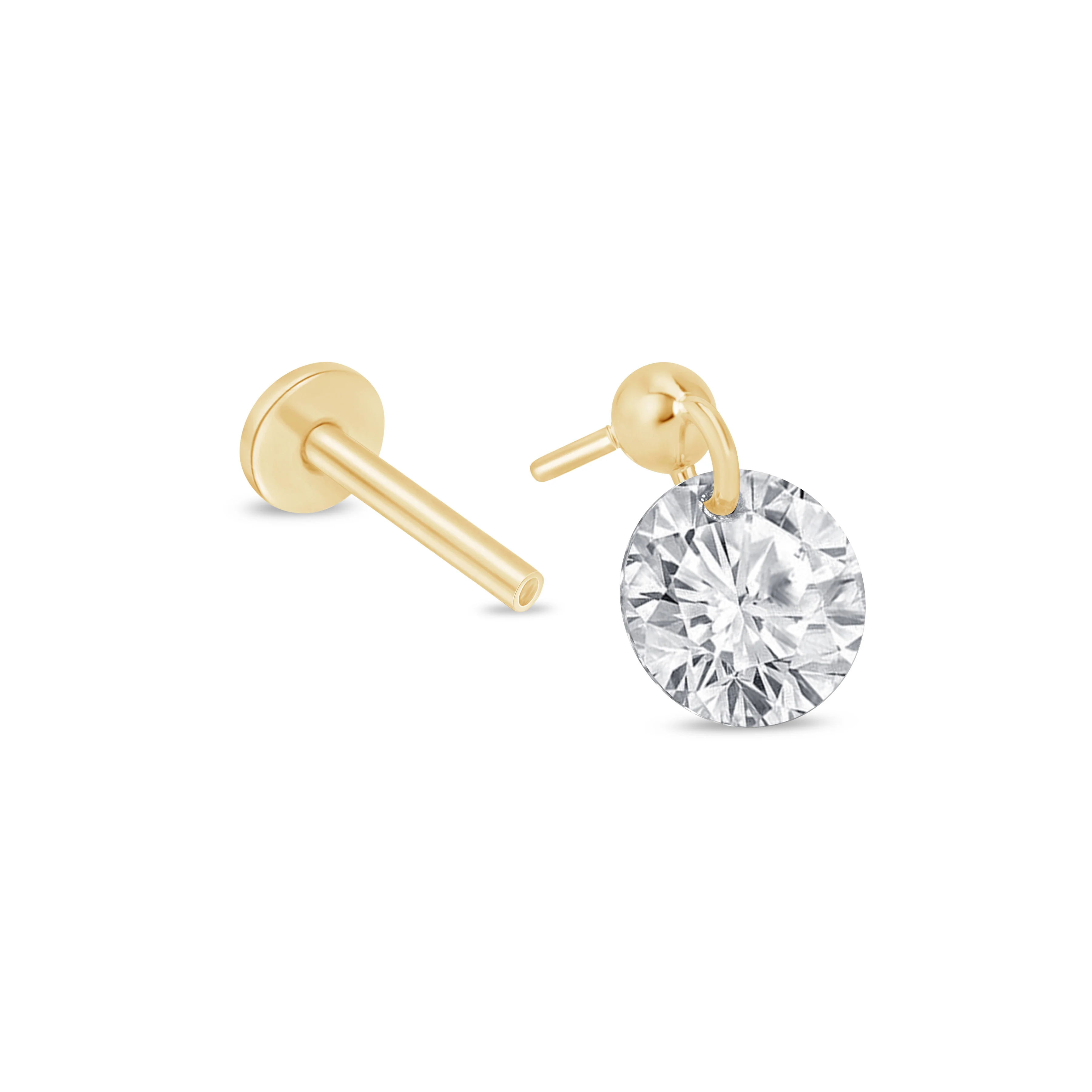 Yellow Gold Floating Gemstone Flat Back Drop Earring - Image 14