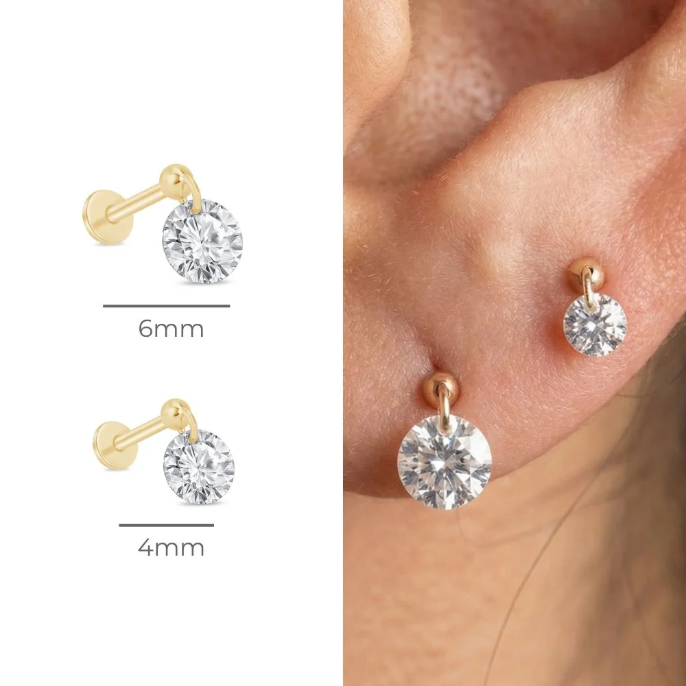Yellow Gold Floating Gemstone Flat Back Drop Earring - Image 15